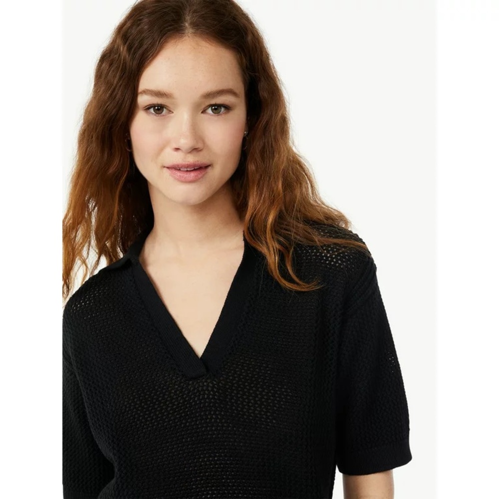 FREE ASSEMBLY Short Sleeve Crochet Polo Shirt - Picture 3 of 8